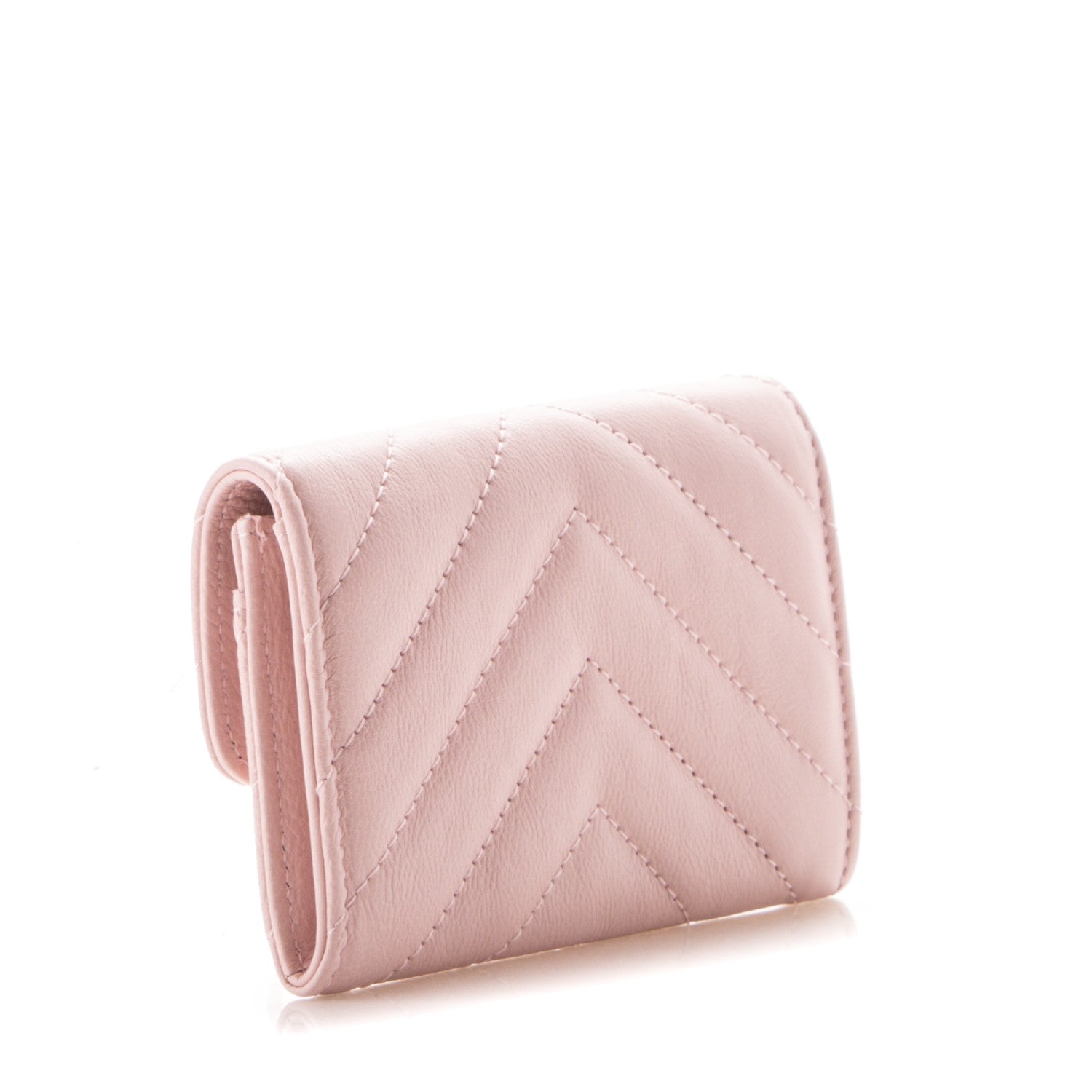 Chanel Calfskin Chevron Quilted Card Holder Wallet Light Pink 4 of 11