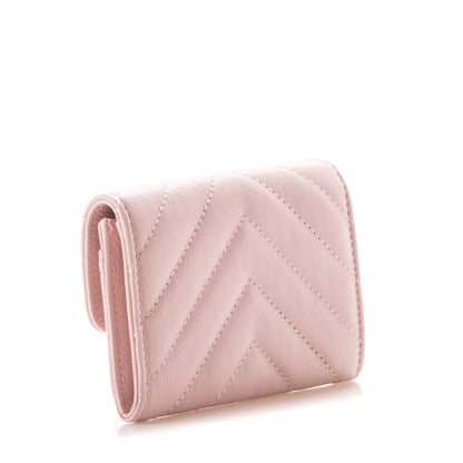 Chanel Calfskin Chevron Quilted Card Holder Wallet Light Pink 4 of 11