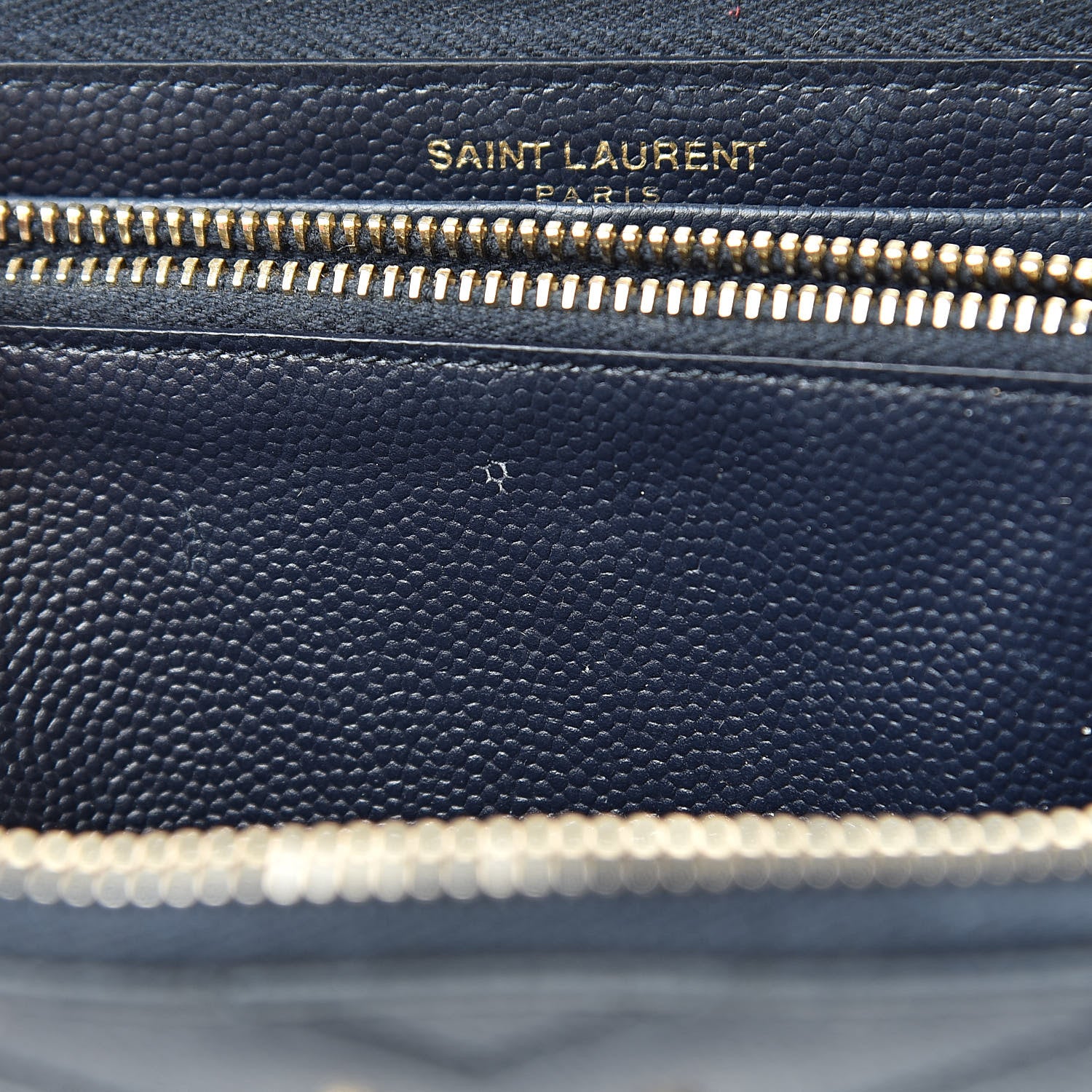 Saint Laurent Grain De Poudre Matelasse Chevron Monogram Zip Around Wallet Navy 7 of 16