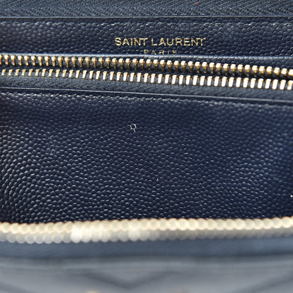 Saint Laurent Grain De Poudre Matelasse Chevron Monogram Zip Around Wallet Navy 7 of 16