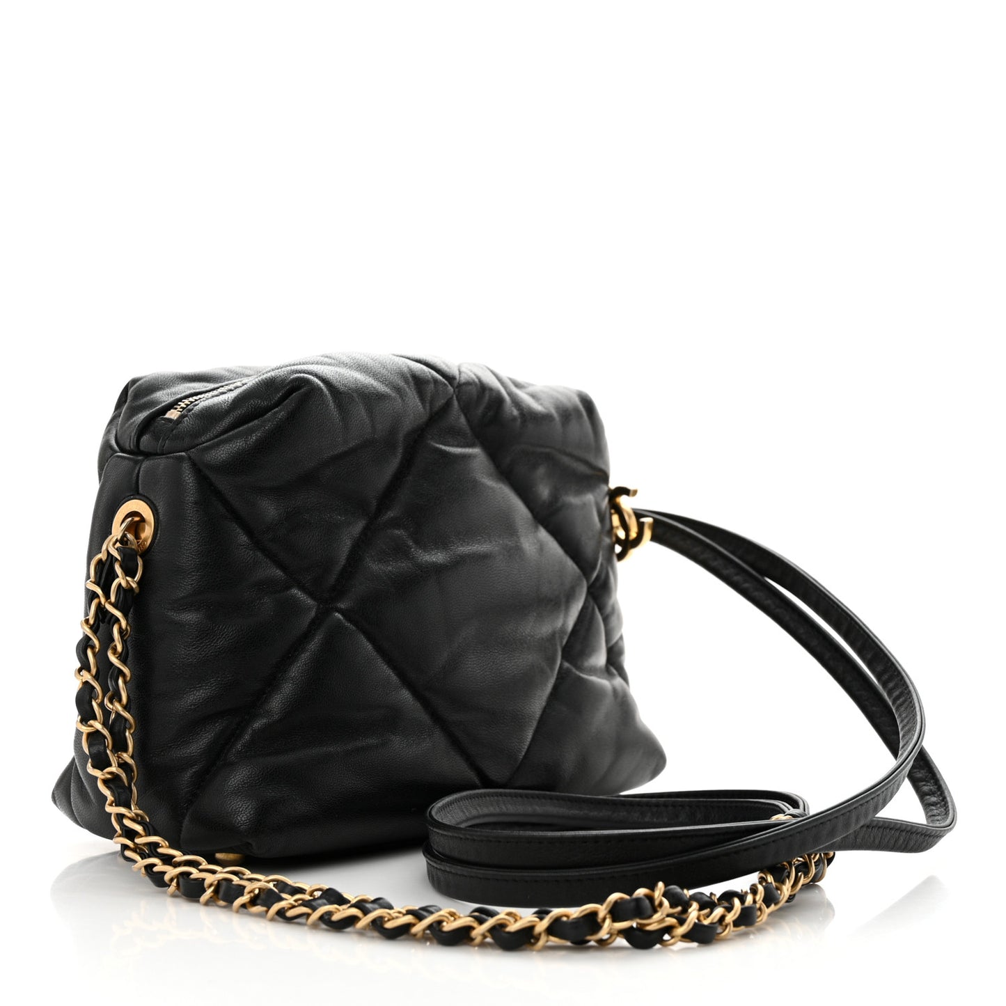 Lambskin Quilted Small Bowling Bag Black