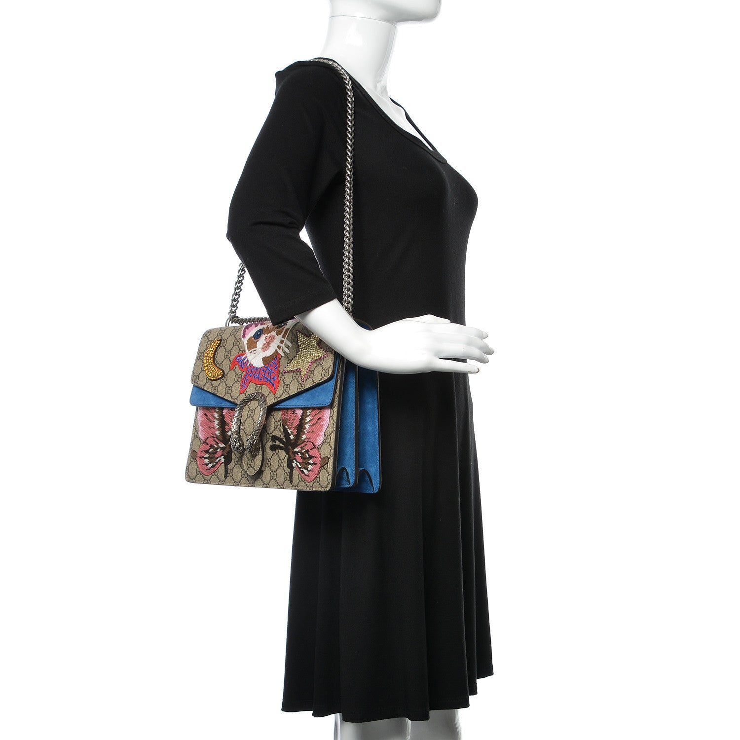 Gucci GG Supreme Monogram Embroidered Medium Dionysus Shoulder Bag Blue 3 of 19