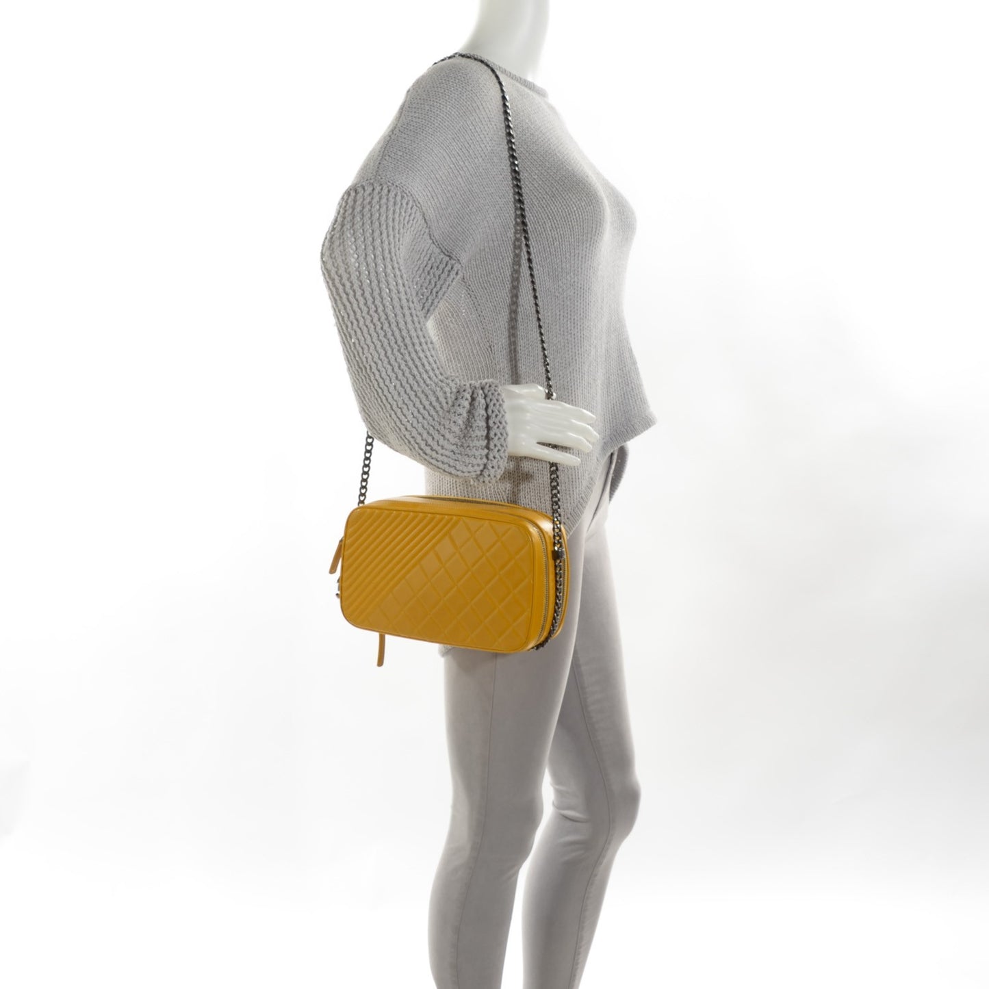 Glazed Calfskin Quilted Large Coco Boy Camera Bag Yellow