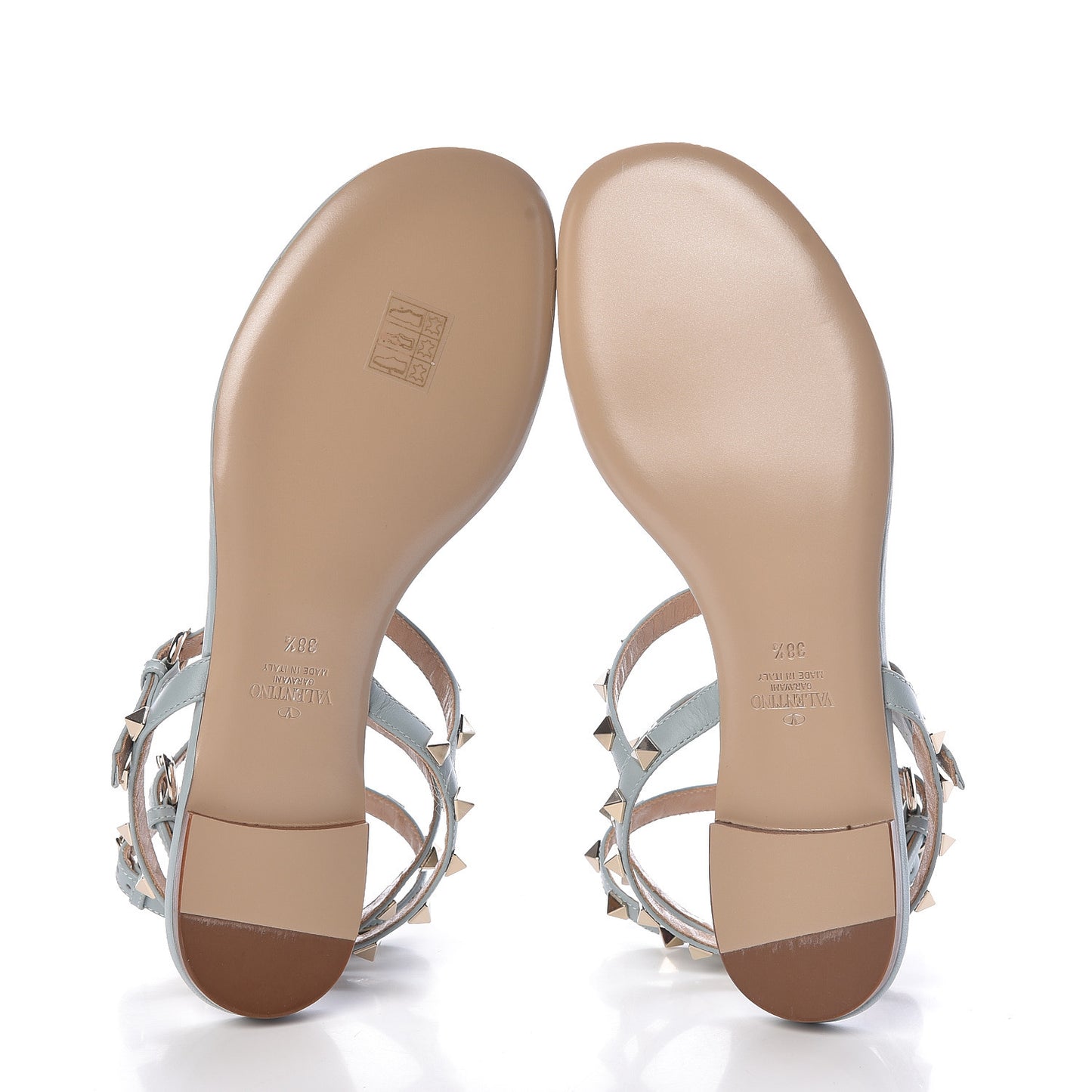 Nappa Rockstud Ankle Wrap Flat Thong Sandals 38.5 Celadon