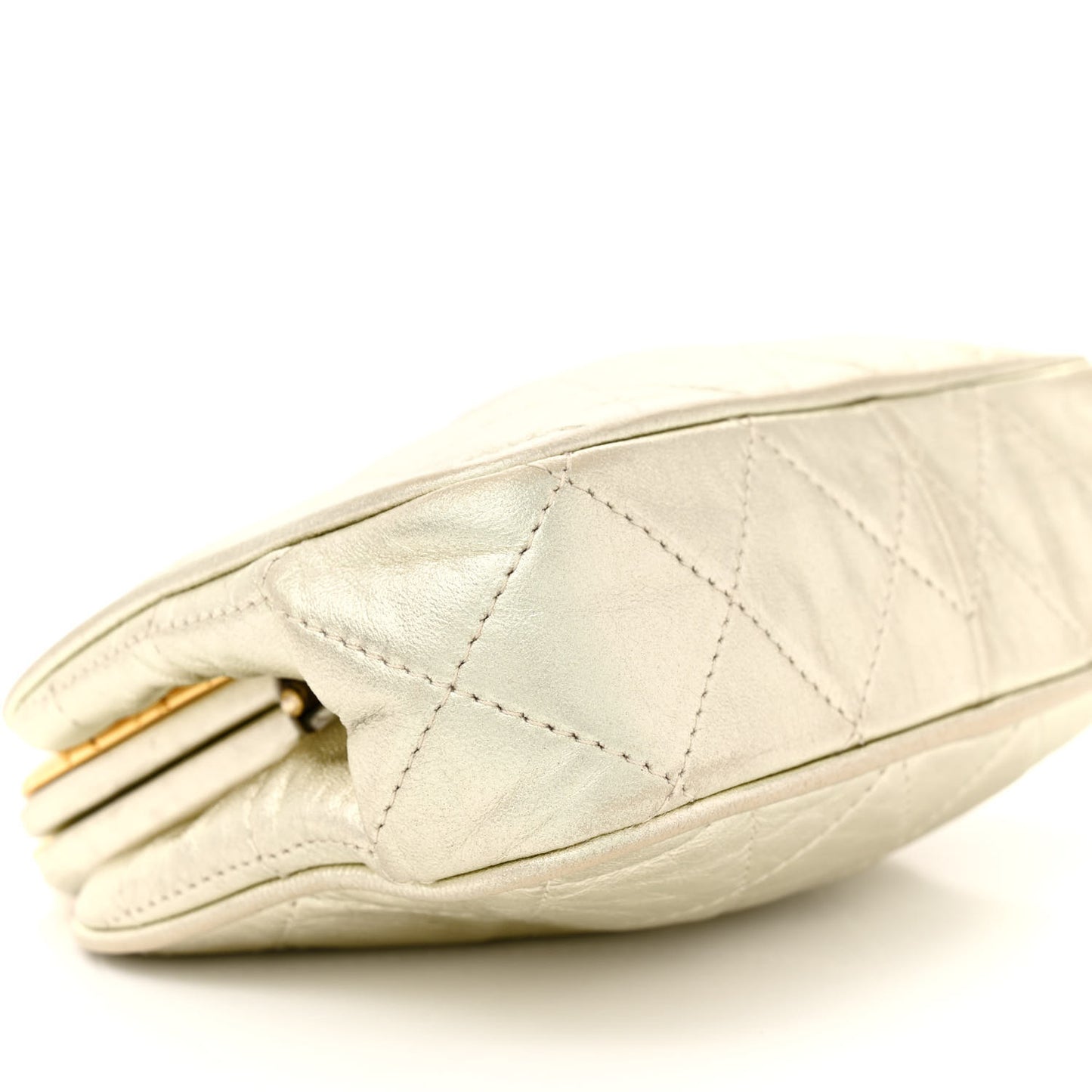 Metallic Lambskin Quilted CC Kiss Lock Evening Clutch Gold