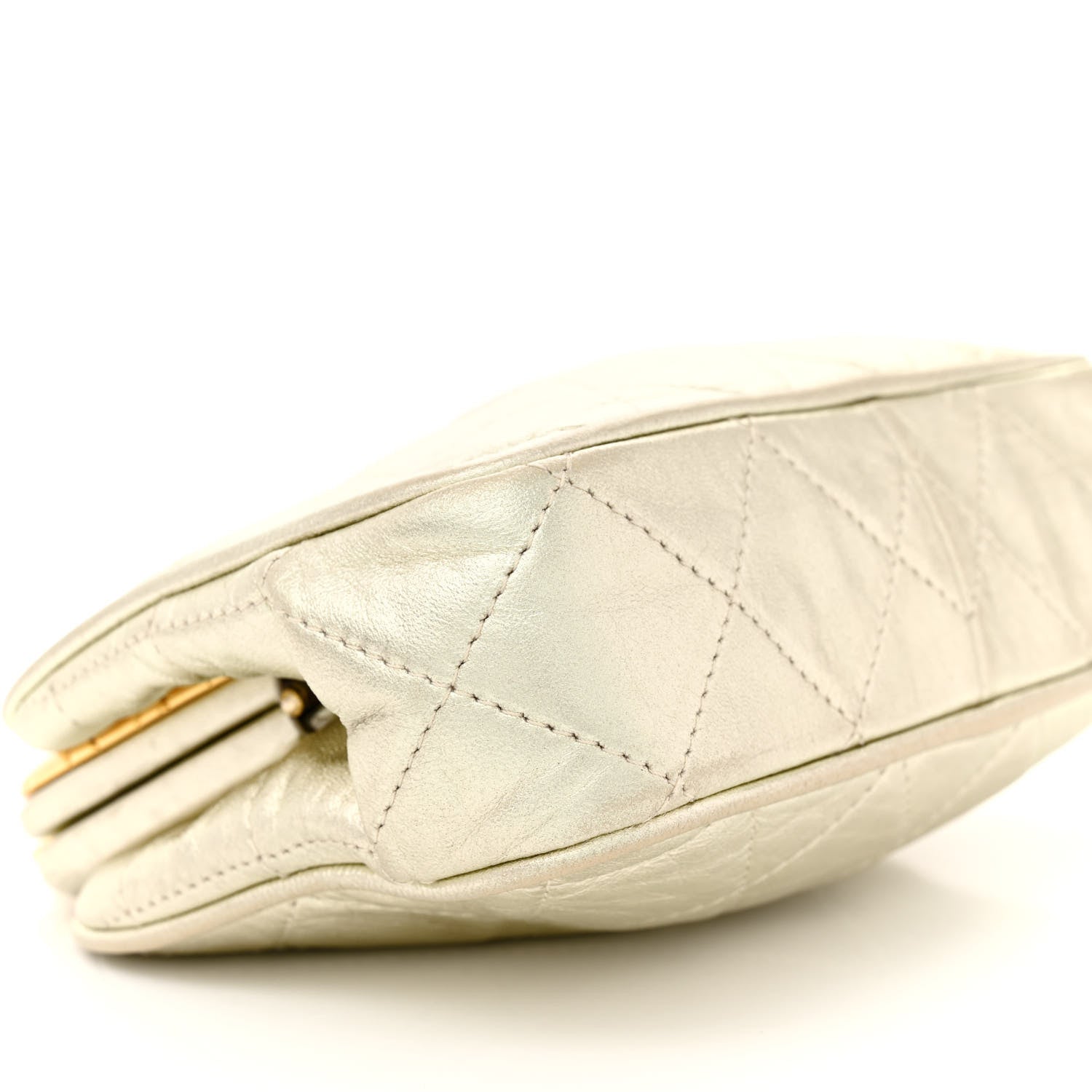 Chanel Metallic Lambskin Quilted CC Kiss Lock Evening Clutch Gold 9 of 17