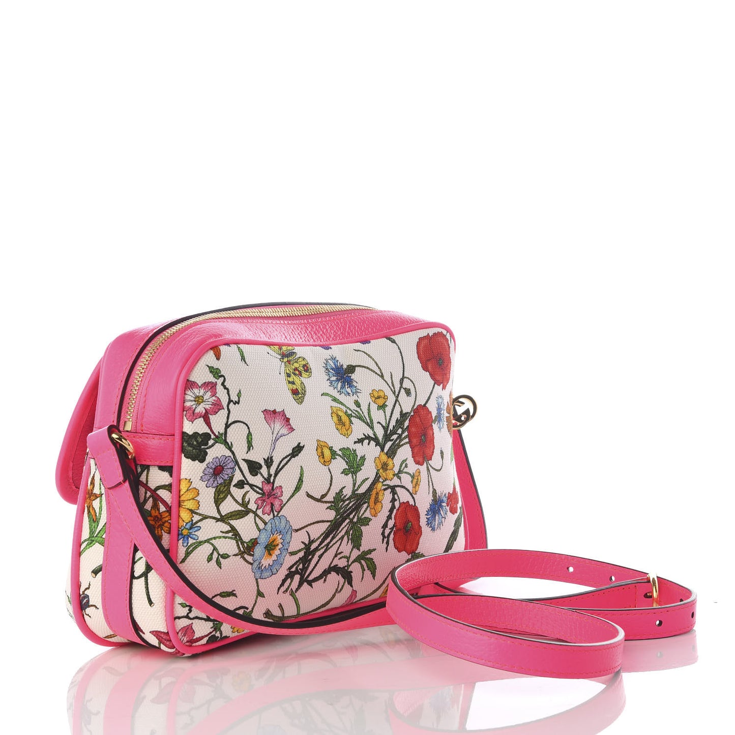 Canvas Flora Floral Shoulder Bag White Fuchsia Fluo