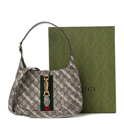 Gucci X BALENCIAGA GG Supreme Monogram Striped Logo Print Web Small Jackie 1961 Hobo Beige Ebony Mystic White 10 of 11