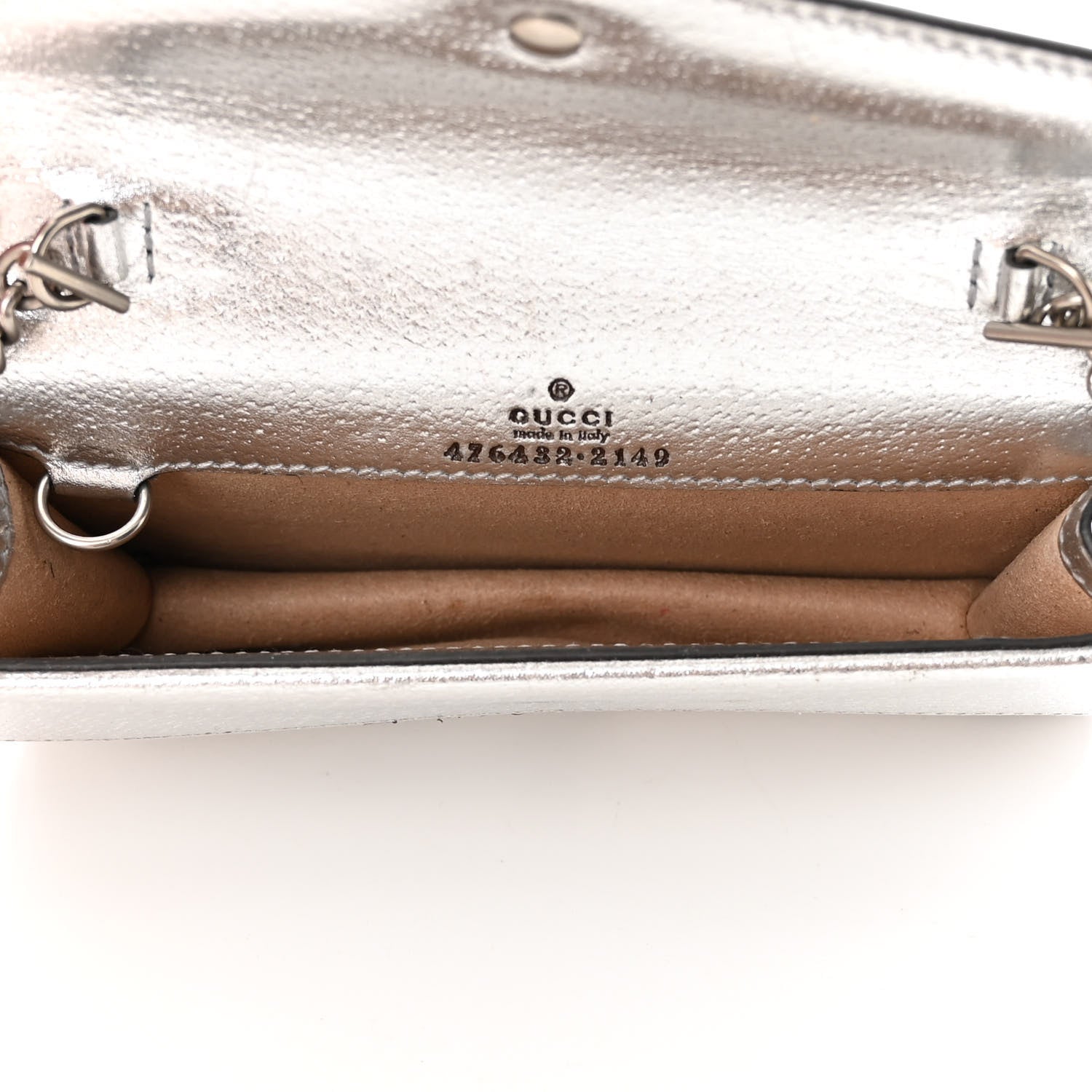 Gucci Metallic Calfskin Crystal Super Mini Dionysus Shoulder Bag Silver 5 of 14
