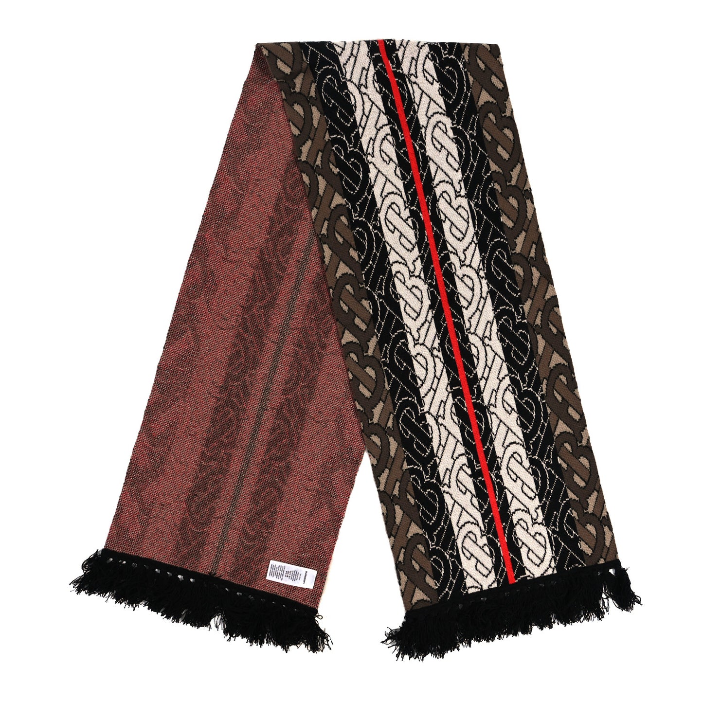 Cashmere TB Monogram Stripe Football Knit Scarf Bridle Brown