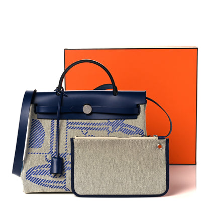 Hermes Vache Hunter Toile H Brides de Gala Herbag Zip Retourne 31 PM Bleu De France Ecru Black 18 of 18