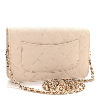 Chanel Caviar Quilted Wallet On Chain WOC Light Beige 2 of 11