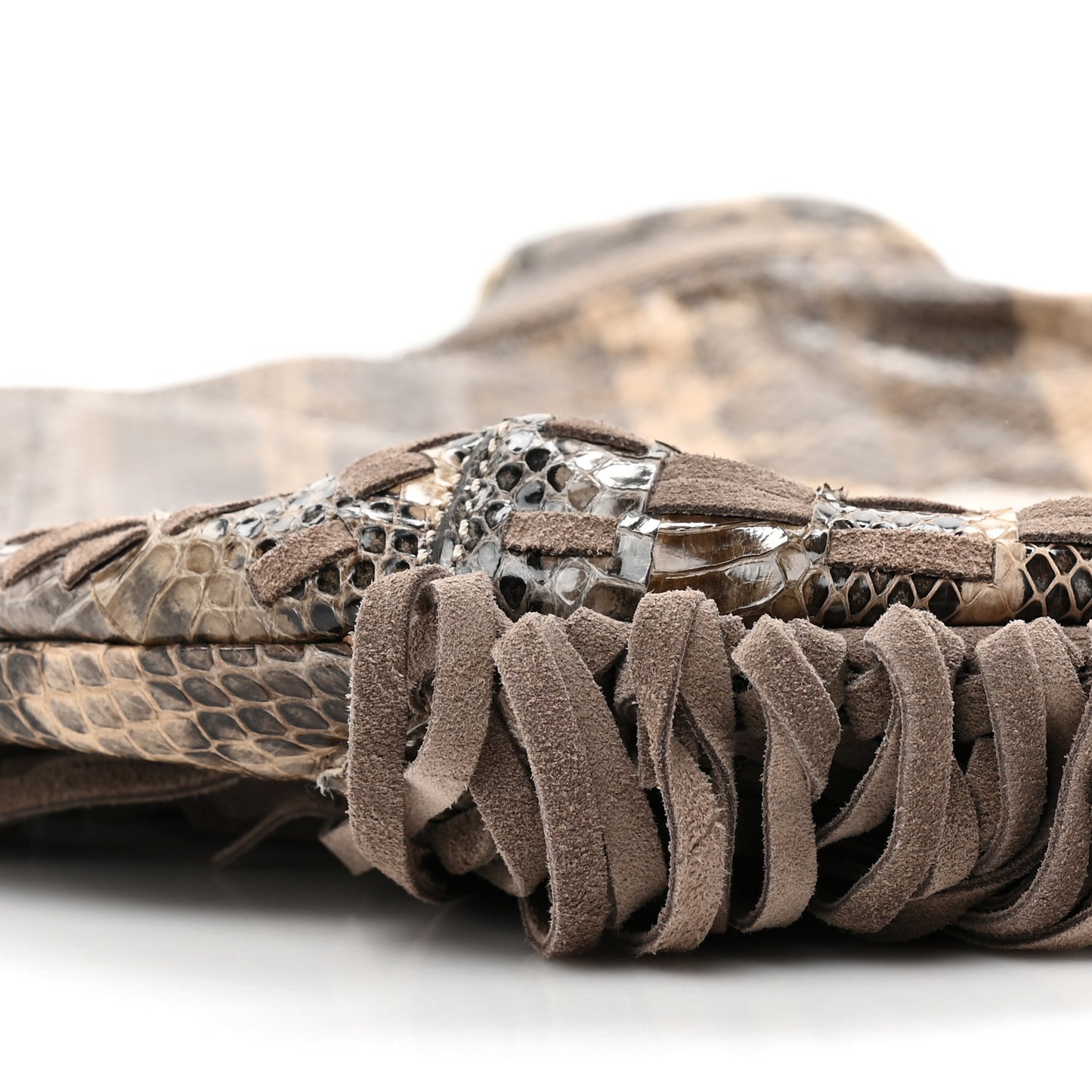 Snakeskin Suede Fringe Tatum Shoulder Bag