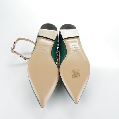 Valentino Garavani Patent Rockstud Cage Ballerina Flats 34.5 Green Poudre 5 of 8