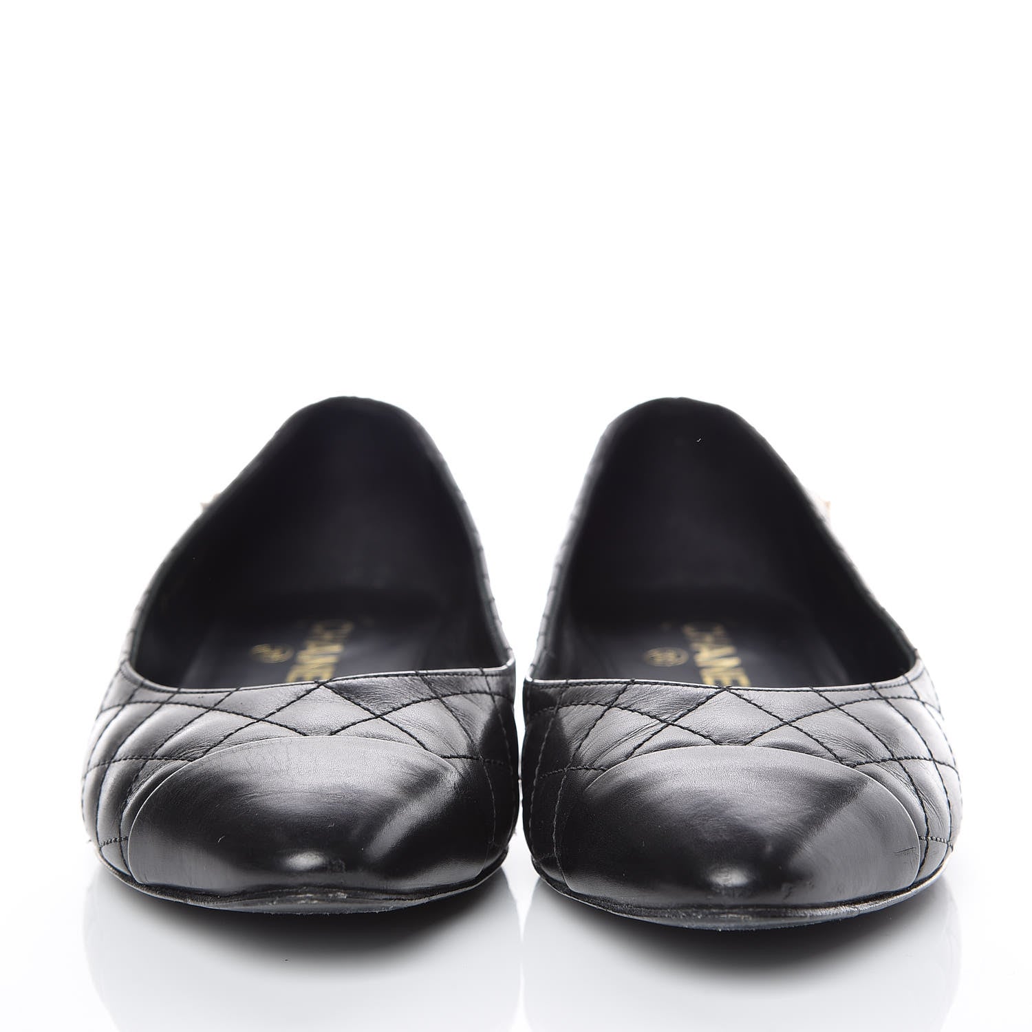 Chanel Aged Calfskin Quilted CC Cap Toe Ballerina Flats 37 Black 2 of 9