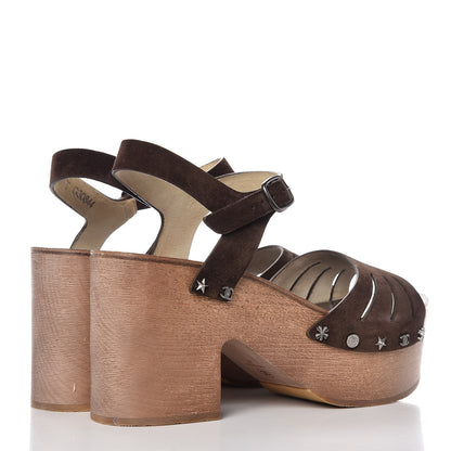 Chanel Suede Calfskin Platform Wood Clogs 41 Dark Brown 4 of 12