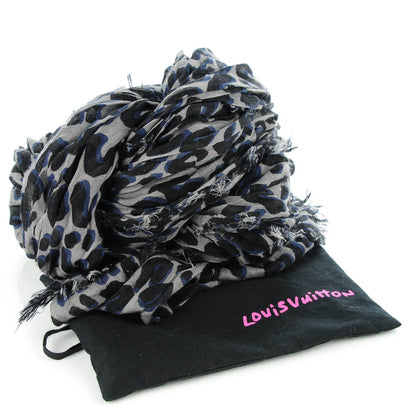 Louis Vuitton Cashmere Silk Leopard Stole Blue 5 of 5