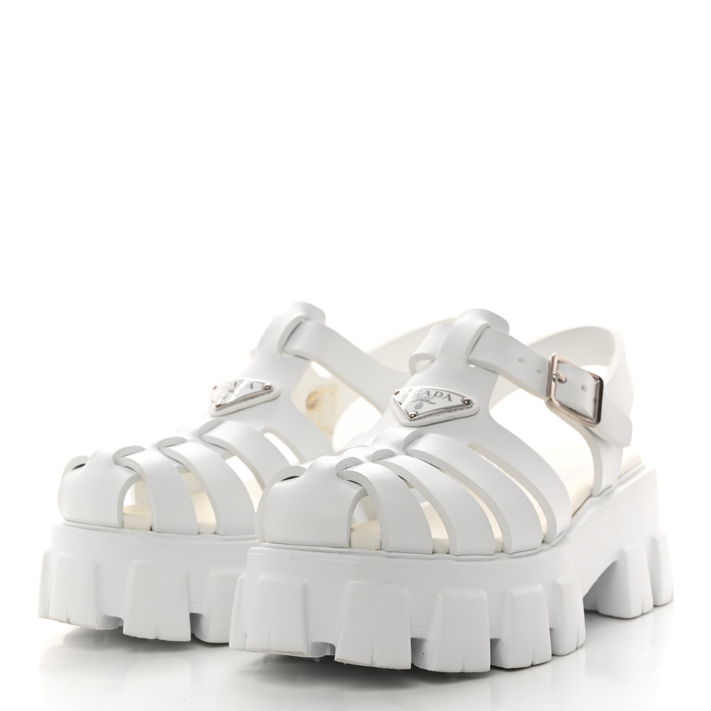 Foam Rubber Metal Triangle Logo Monolith 55mm Cage Sandals 38 White