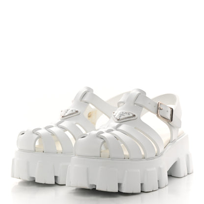 Prada Foam Rubber Metal Triangle Logo Monolith 55mm Cage Sandals 38 White 3 of 9