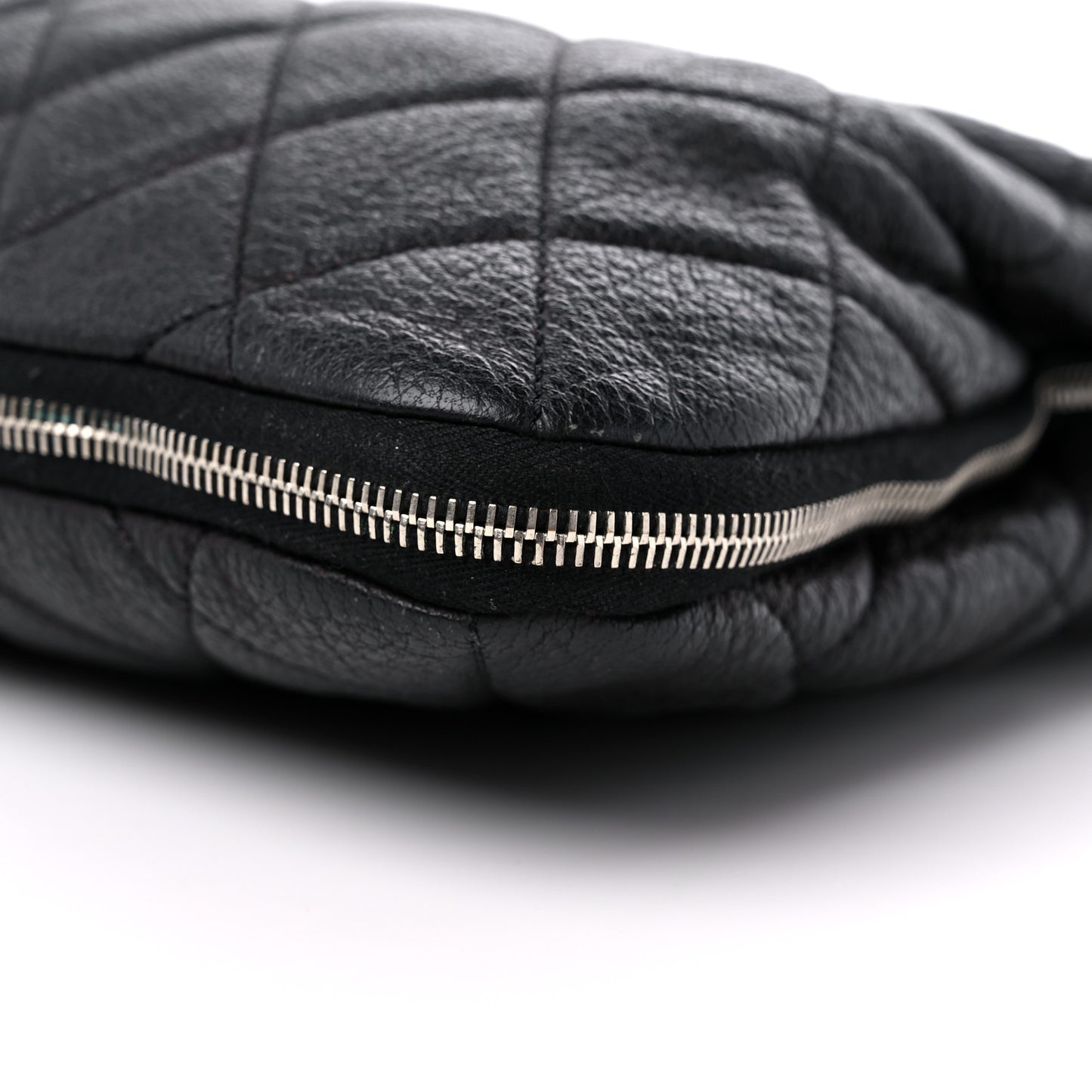 Calfskin Quilted Expandable Zip Shoulder Bag Black