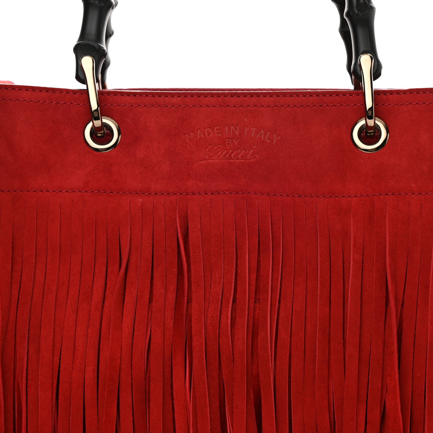 Suede Bamboo Fringe Medium Shopper Tote Red
