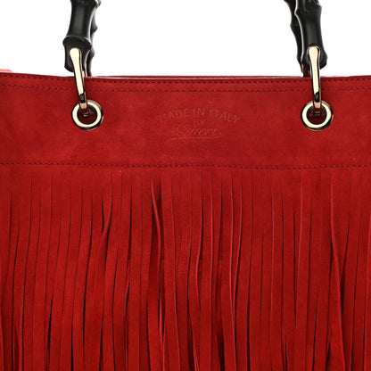 Gucci Suede Bamboo Fringe Medium Shopper Tote Red 8 of 12