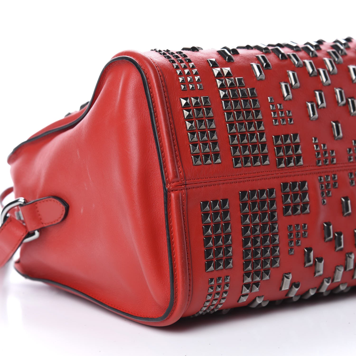 Alexander McQueen Calfskin Small Studded Padlock Zip Around Tote Red 7 of 11