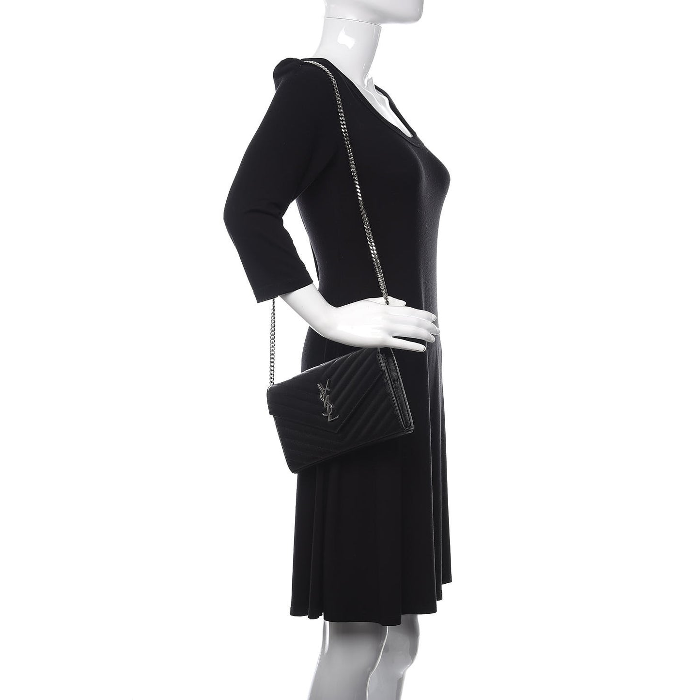 Grain De Poudre Matelasse Chevron Monogram Chain Wallet Black