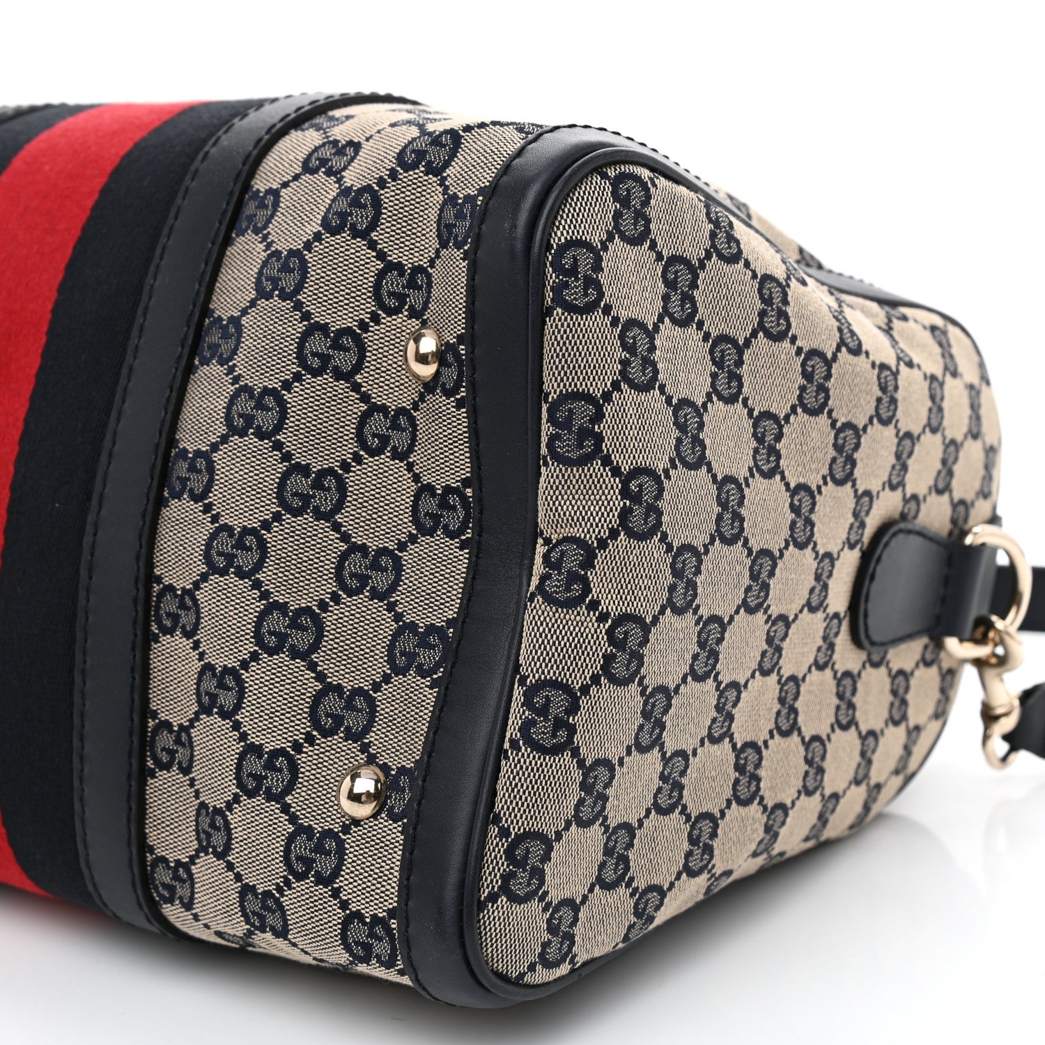 Gucci Monogram Selleria Calfskin Vintage Web Medium Boston Beige Blue 7 of 9