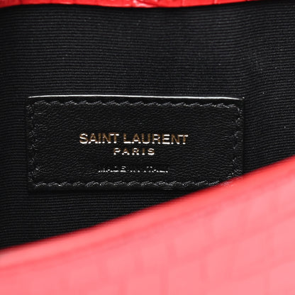 Saint Laurent Calfskin Crocodile Embossed Uptown Monogram Clutch Rouge Eros 6 of 7