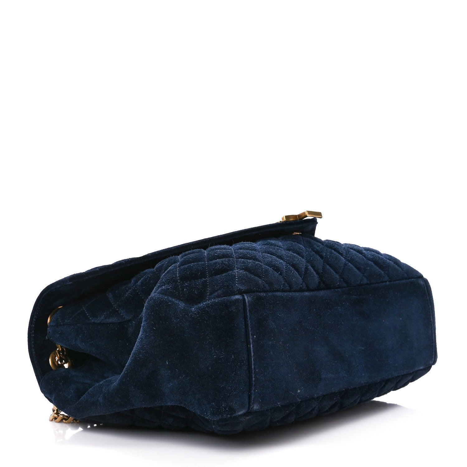 Saint Laurent Suede Mixed Matelasse Tri-Quilt Large Monogram Envelope Satchel Navy Blue 4 of 11