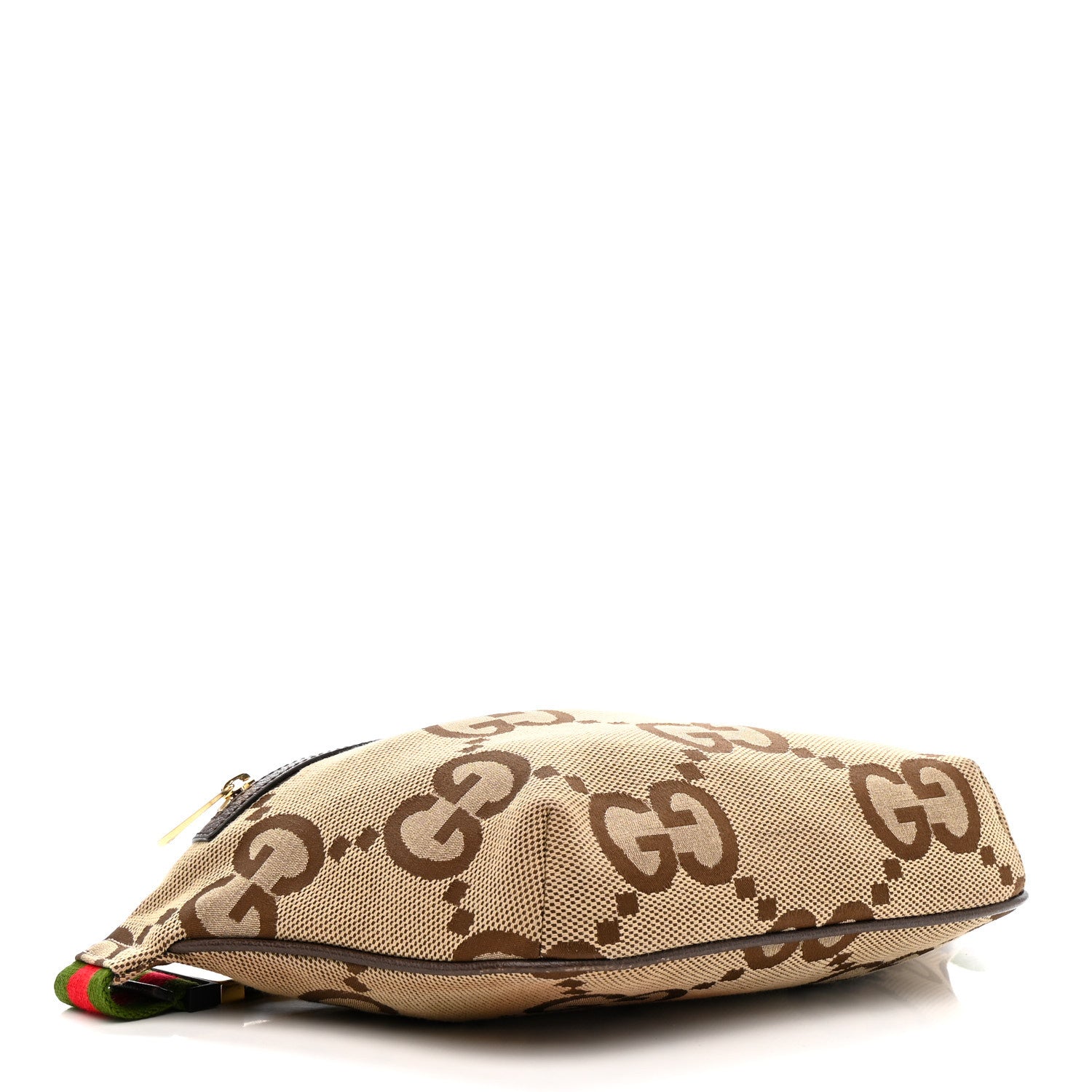 Gucci Monogram Jumbo GG Textured Dollar Calfskin Web Belt Bag Camel Ebony New Acero 4 of 11
