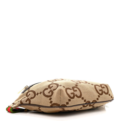 Gucci Monogram Jumbo GG Textured Dollar Calfskin Web Belt Bag Camel Ebony New Acero 4 of 11