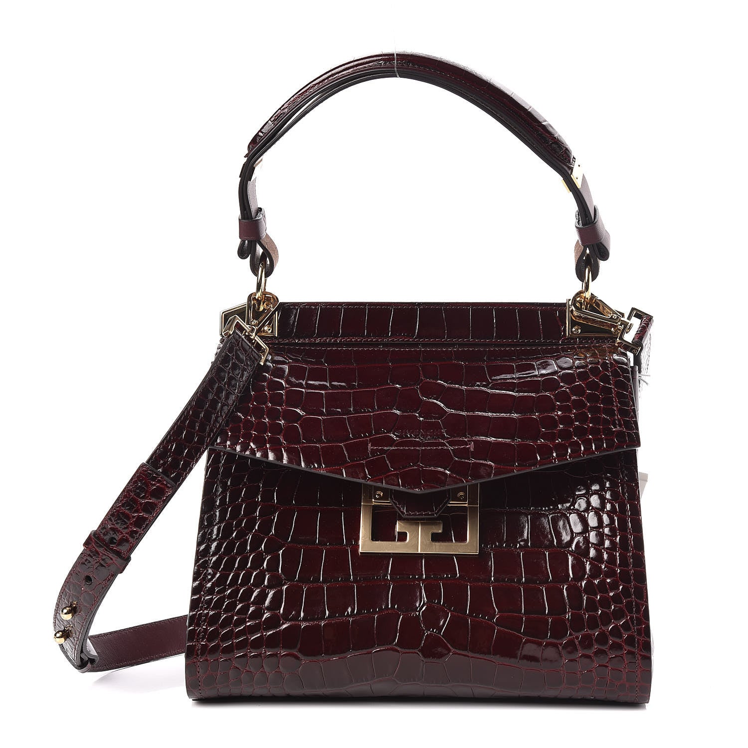 Givenchy Calfskin Crocodile Embossed Small Mystic Shoulder Bag Eggplant 1 of 10