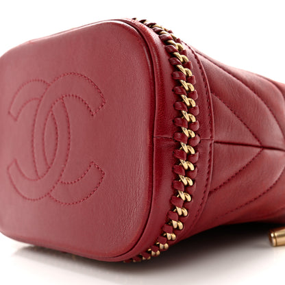Chanel Sheepskin Chevron Quilted Small Drawstring Bag Dark Red 10 of 11