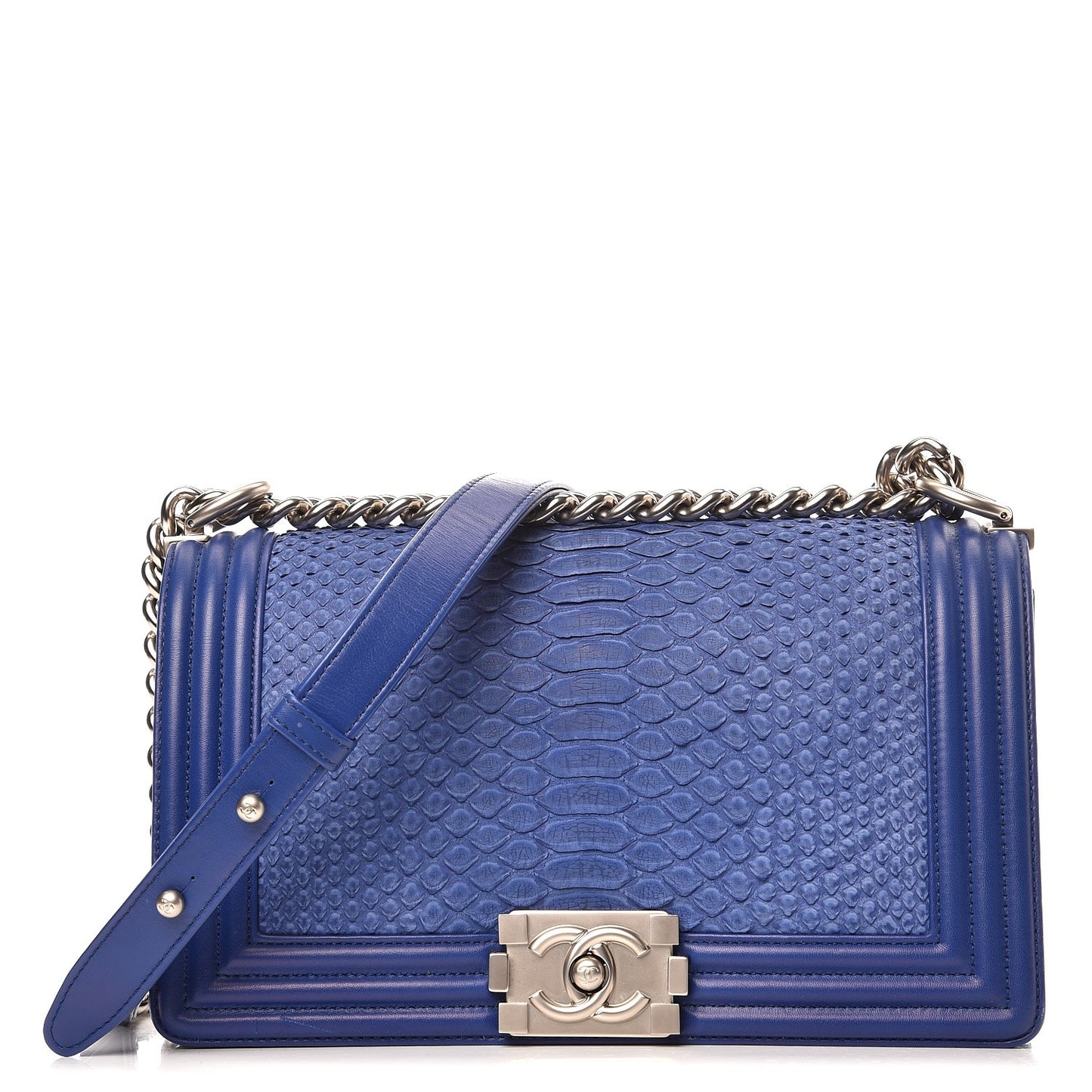 Matte Python Medium Boy Flap Blue