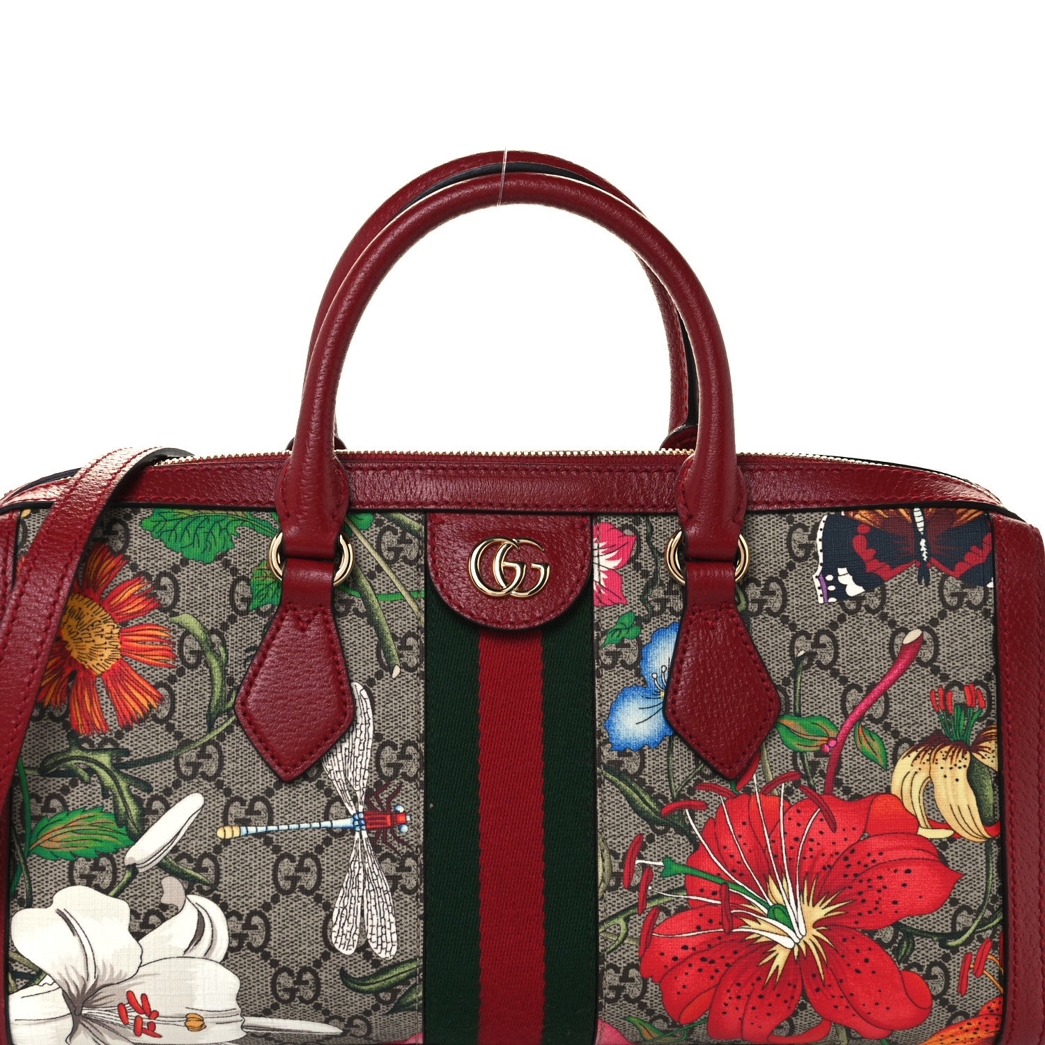 Gucci GG Supreme Monogram Flora Web Medium Ophidia Boston Red 9 of 11