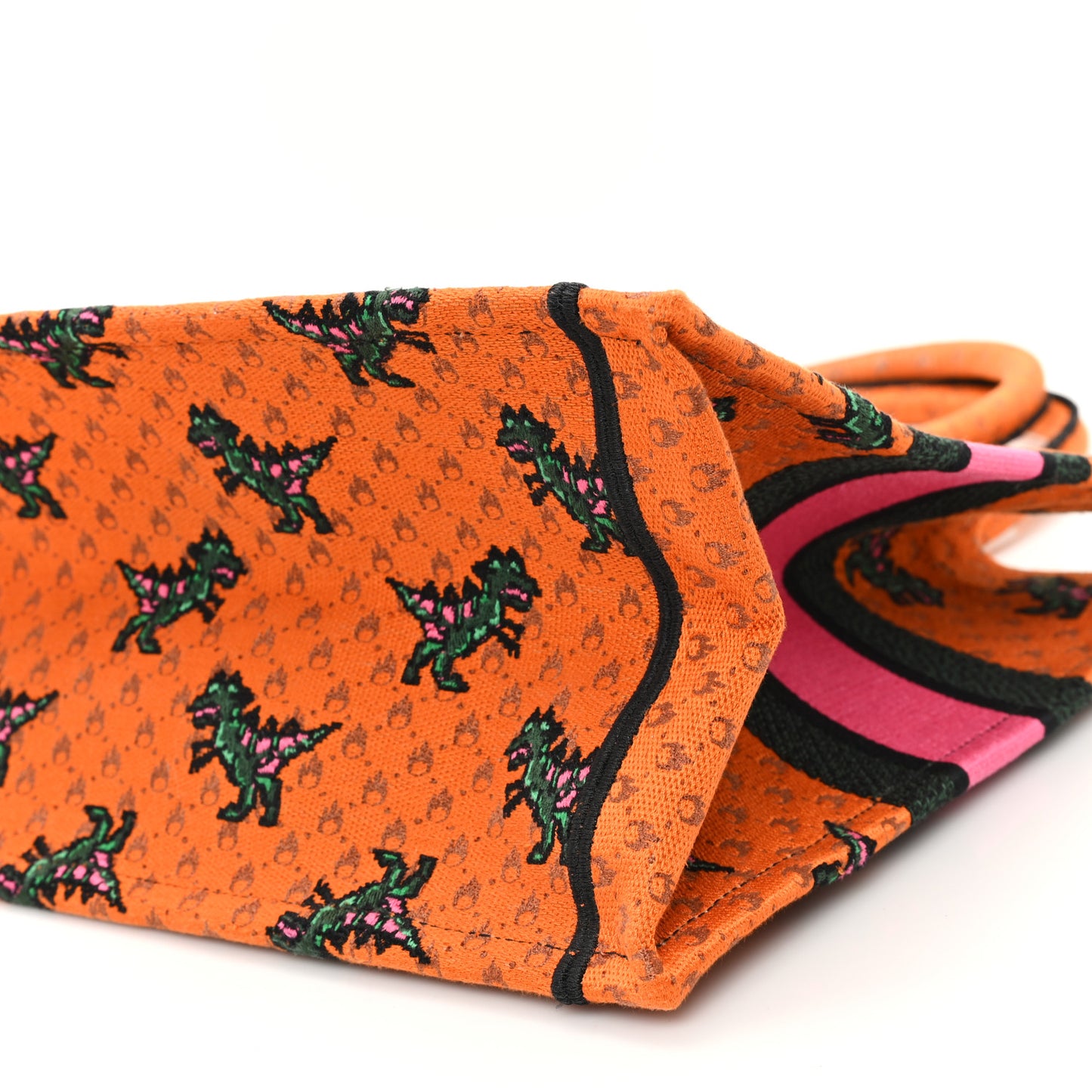 Canvas Embroidered Medium Dino Book Tote Orange Multicolor