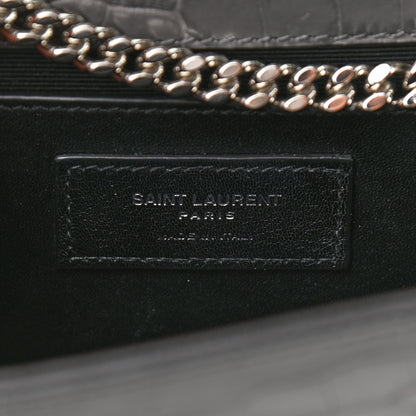 Saint Laurent Calfskin Crocodile Embossed Medium Classic Monogram Kate Tassel Satchel Storm 6 of 11