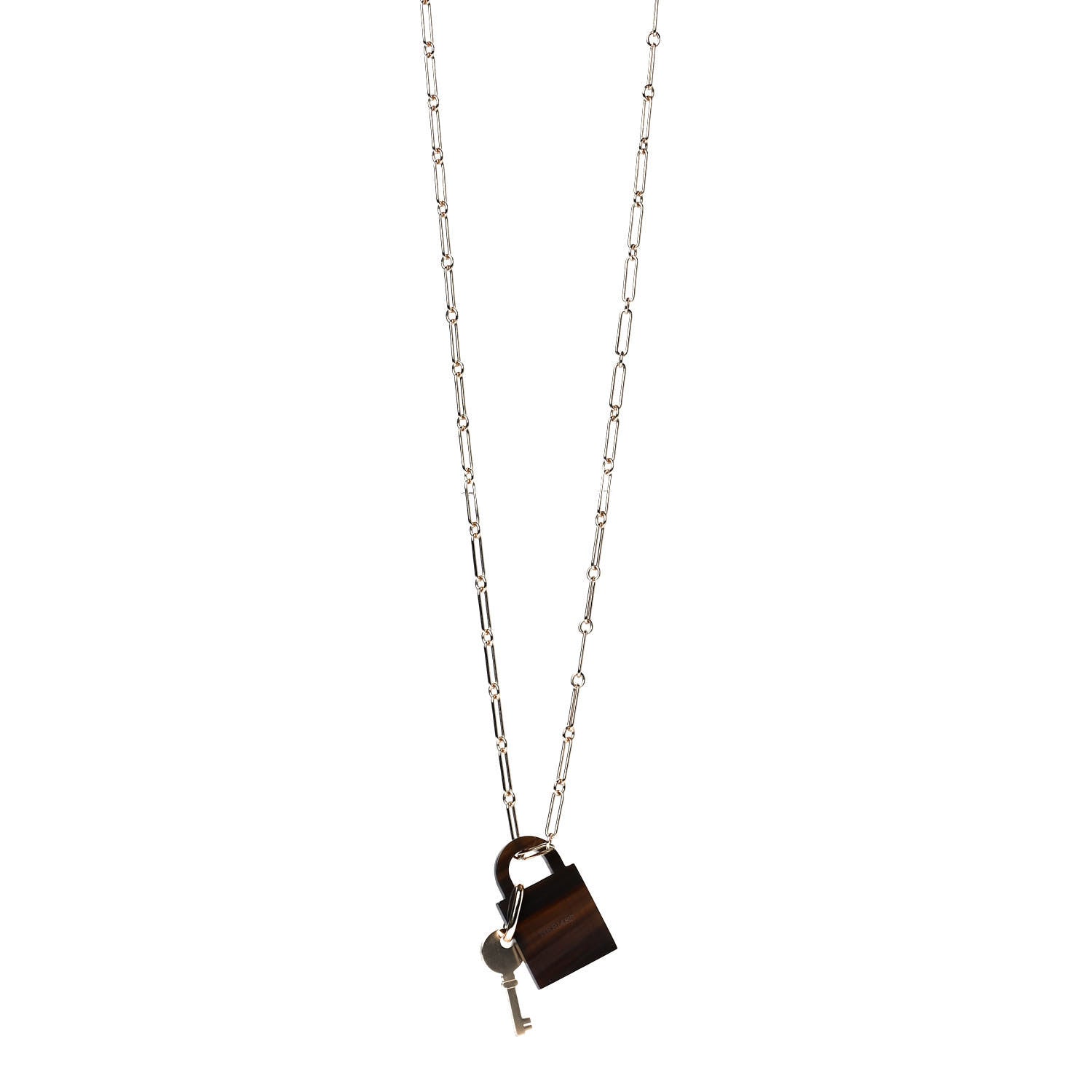 Hermes Permabrass Buffalo Horn Amulette Padlock PM Pendant Necklace 1 of 6