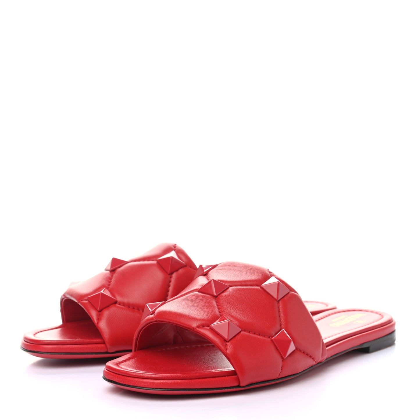 Nappa Monochrome Roman Stud Flat Slide Sandals 39.5 Rouge Pur