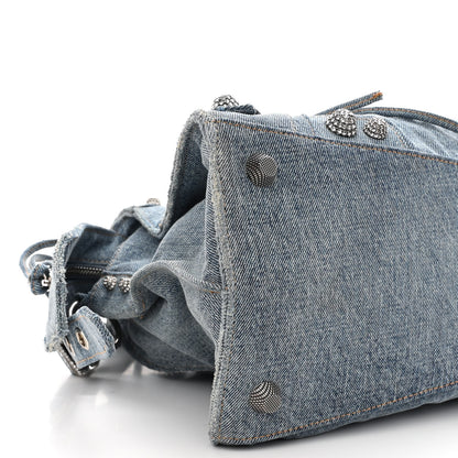 Balenciaga Washed Frayed Denim Crystal Neo Cagole City Handbag Blue 10 of 13