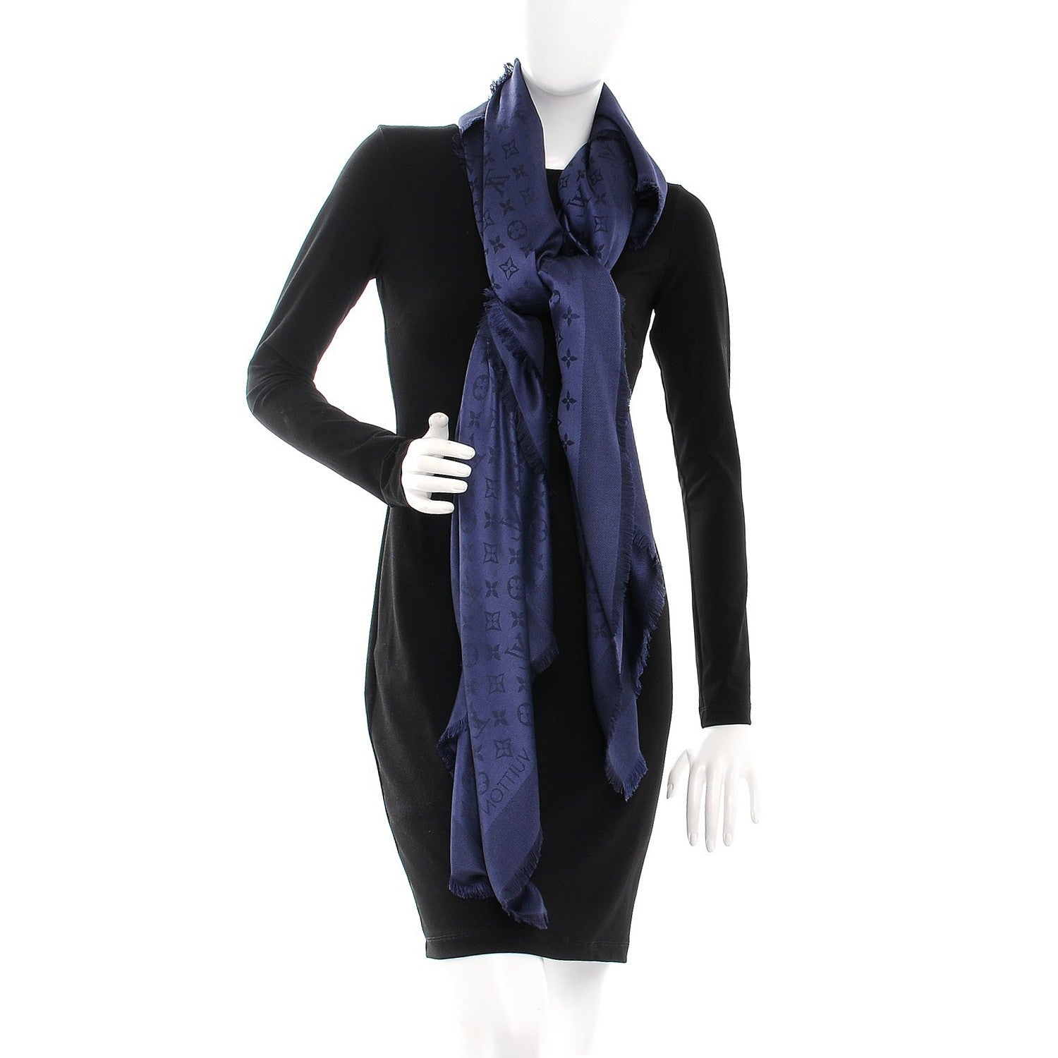 Louis Vuitton Wool Silk Monogram Shawl Night Blue 2 of 4