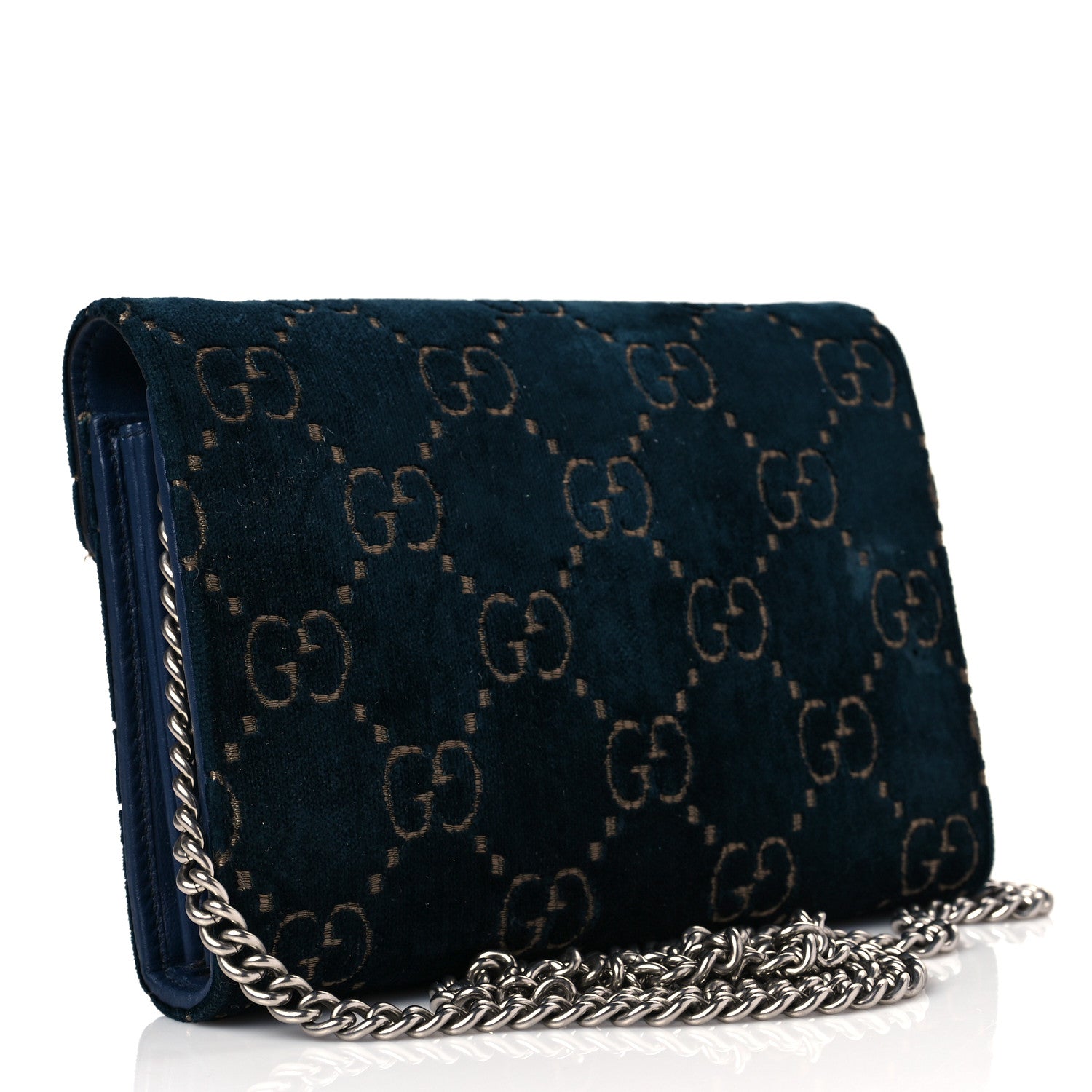 Gucci Velvet GG Monogram Mini Dionysus Chain Wallet Blue Beige Black 3 of 8