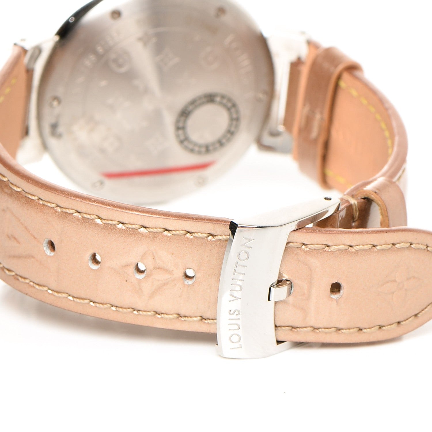 Louis Vuitton Stainless Steel Vernis Diamond 34mm Tambour Bijou Quartz Watch Beige 6 of 11