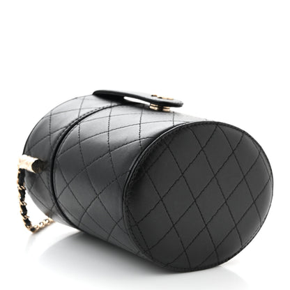 Chanel Lambskin Quilted Round Vanity Case With Chain Black 4 of 11