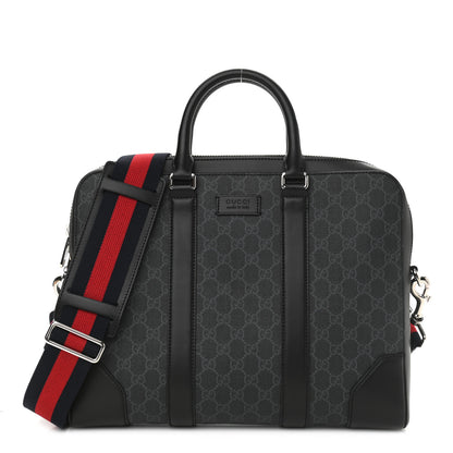 Gucci GG Supreme Monogram Appia Calfskin Web Briefcase Black 1 of 10