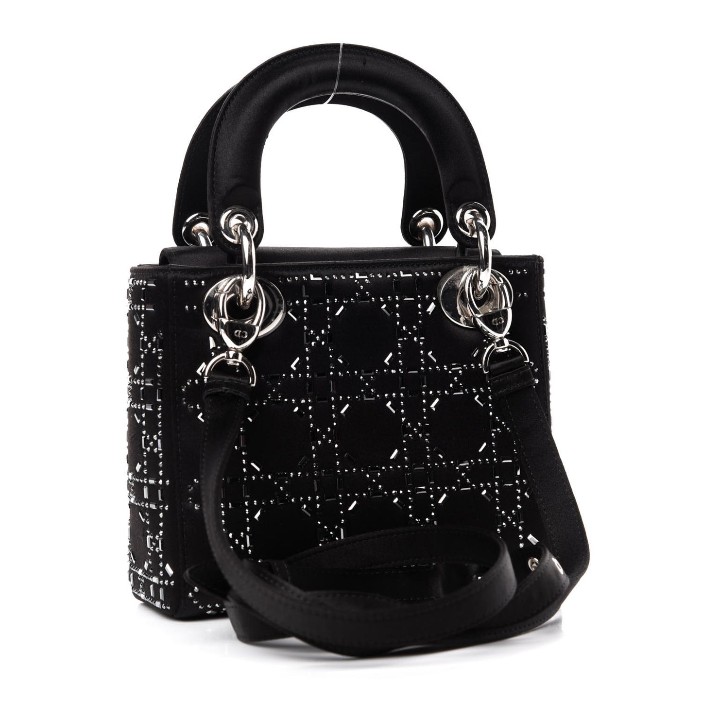Satin Crystal Cannage Mini Lady Dior Black
