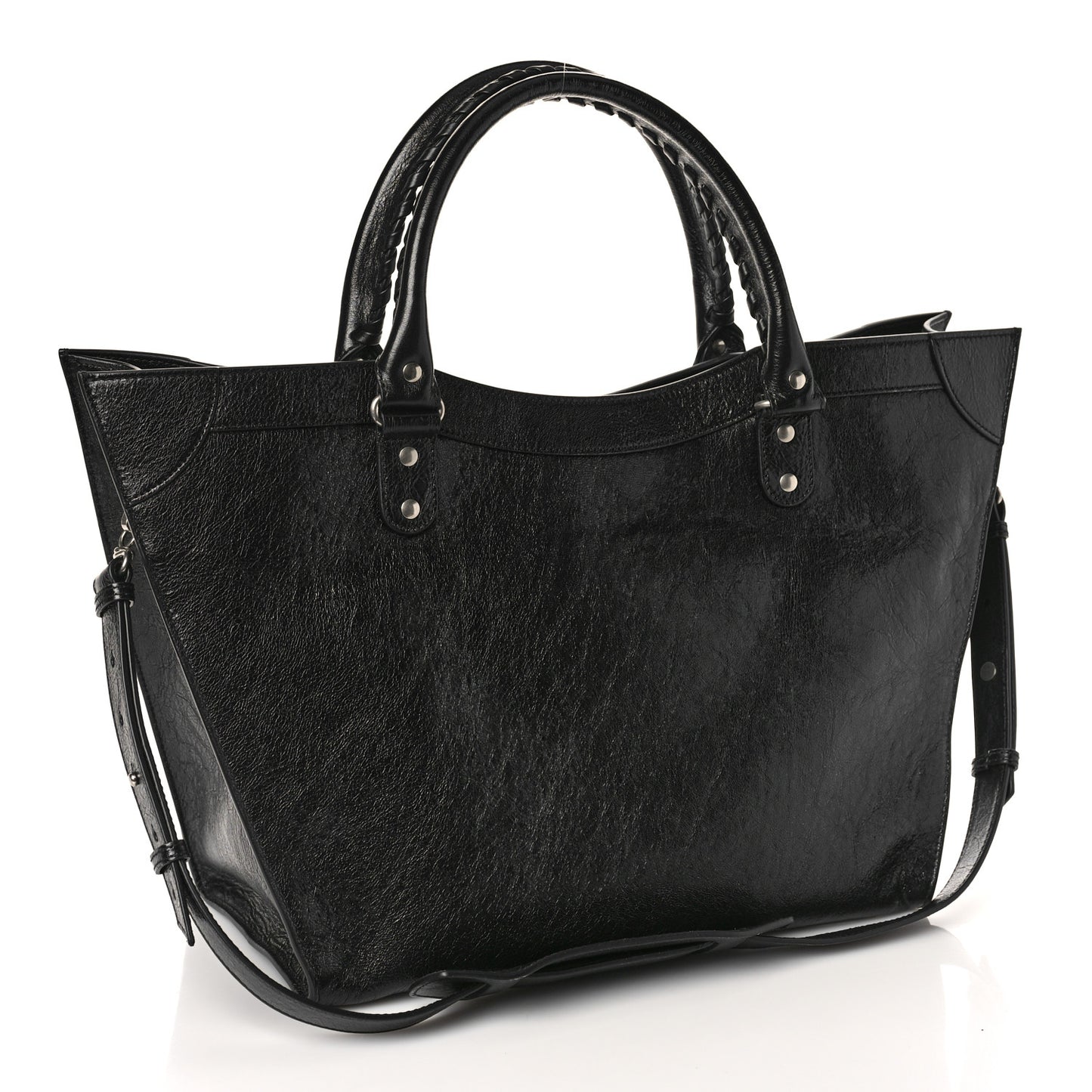 Agneau Arena Neo Classic Silver Hardware Large Upside Down Tote Black