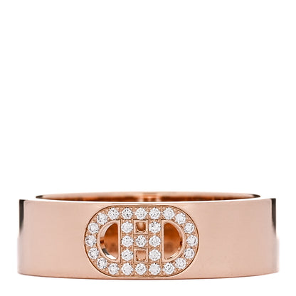Hermes 18K Rose Gold Diamond PM H D'Ancre Ring 53 6.5 1 of 5